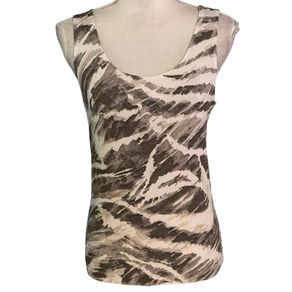 Chicos Travelers Size 1 US M Abstract Print Tank Top Slinky White Brown
